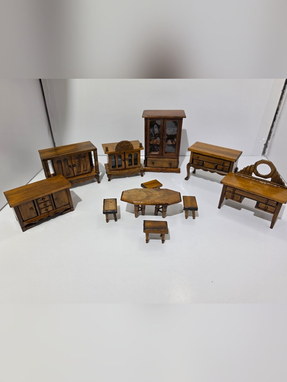 Vintage Dollhouse Wooden Furniture Lot 11 pieces Dresser Dming Table
